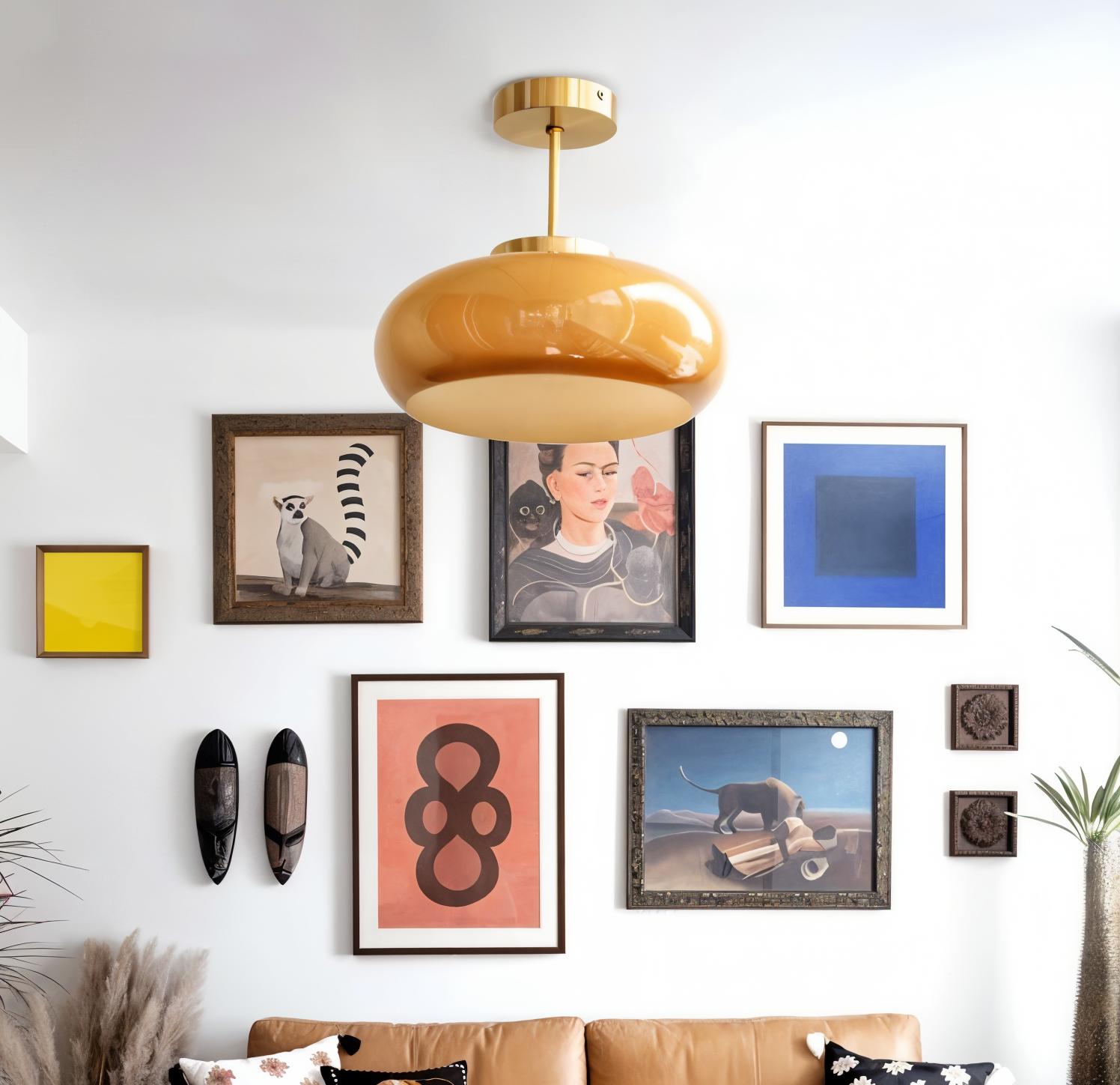 Classic Yellow Vintage Ceiling Light - Retro Semi Flush Mount Lighting