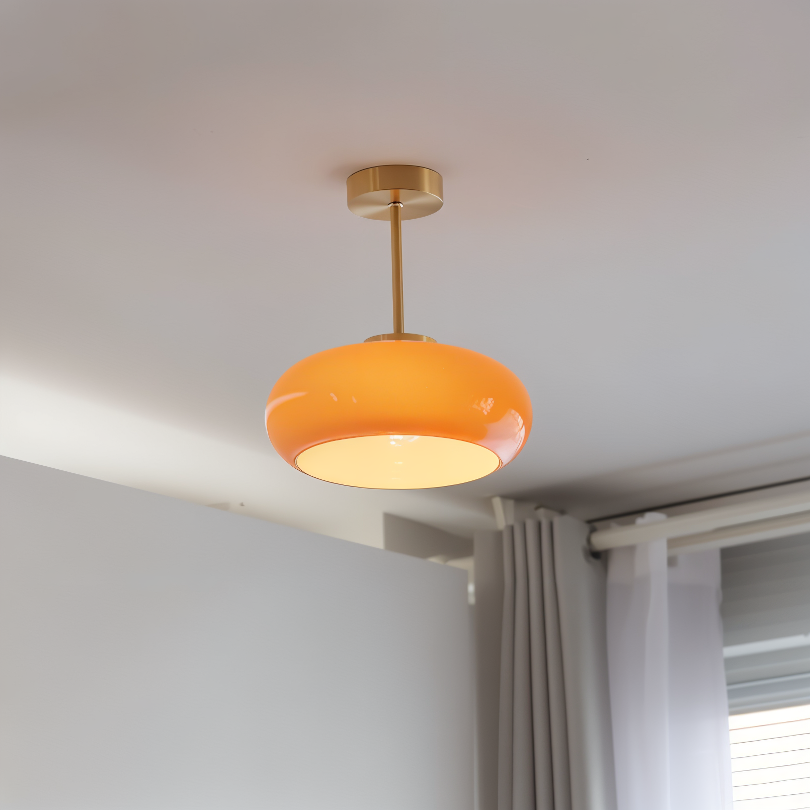 Classic Yellow Vintage Ceiling Light - Retro Semi Flush Mount Lighting