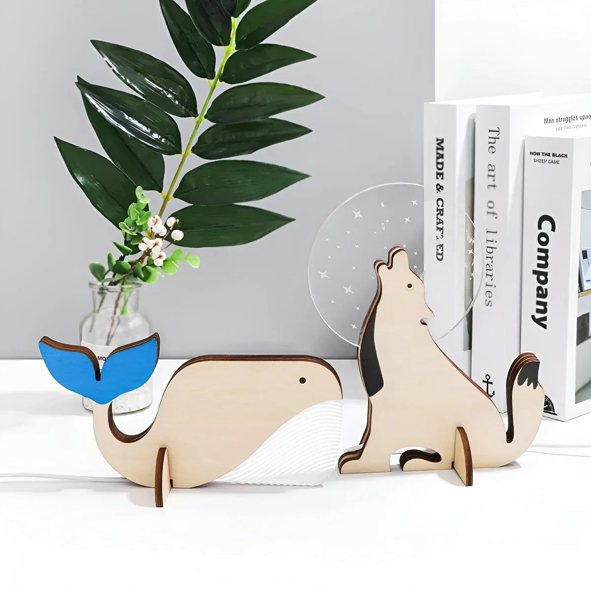 Wooden Night Light with Warm Glow – LED Animal Table Lamp