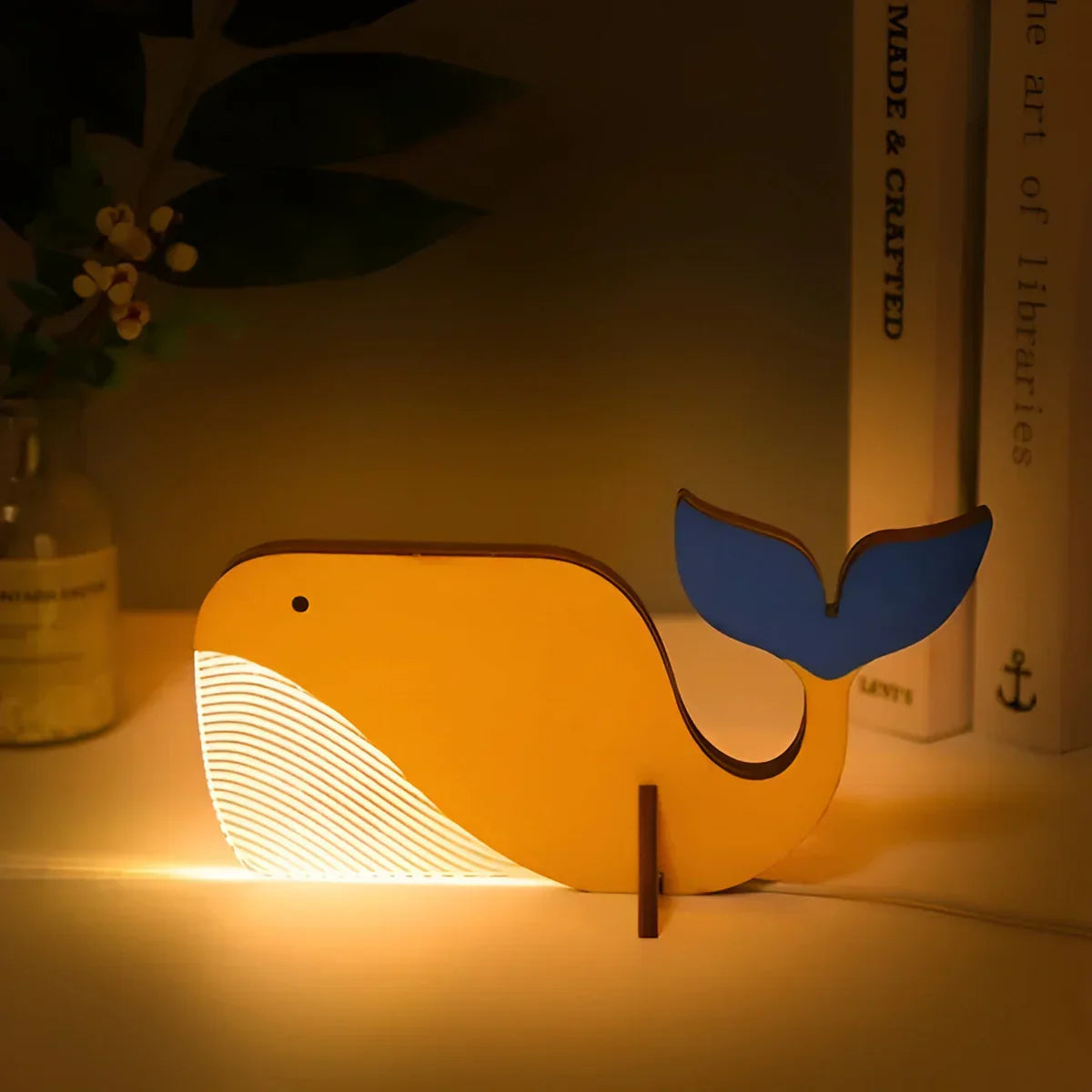 Wooden Night Light with Warm Glow – LED Animal Table Lamp