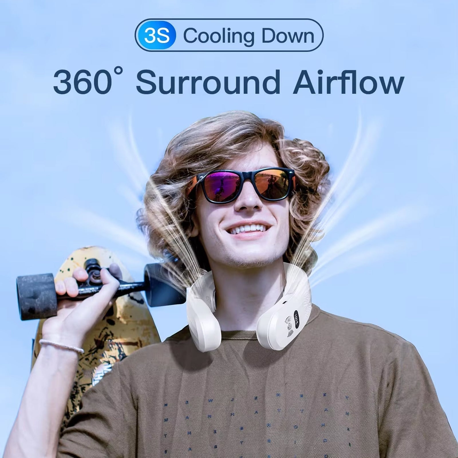 Wearable Neck Fan with 360° Airflow – 8-Hour Cooling and Heating