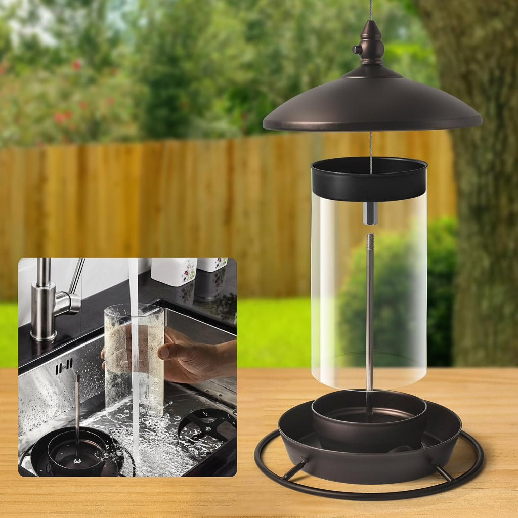 Reliable Avian Feeder Crafted from Durable Metal with Surrounding Perch