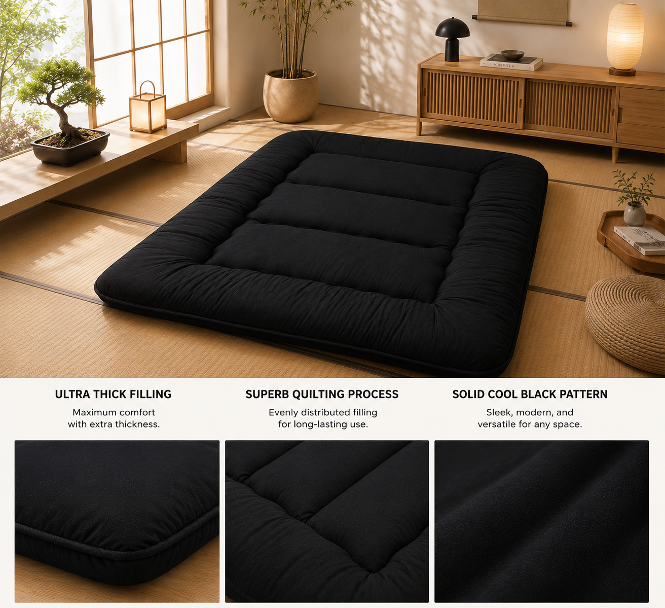 Foldable Tatami Mattress Pad, 4-Inch Thick Floor Bed for Adults & Kids