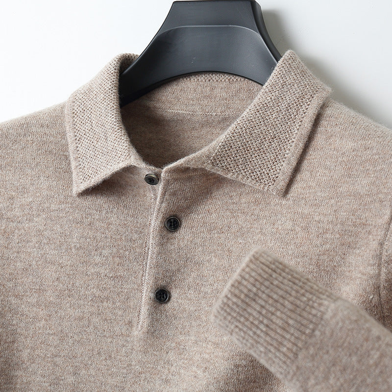 Men's Luxe Comfort Polo: Cashmere-Merino Long Sleeve Shirt