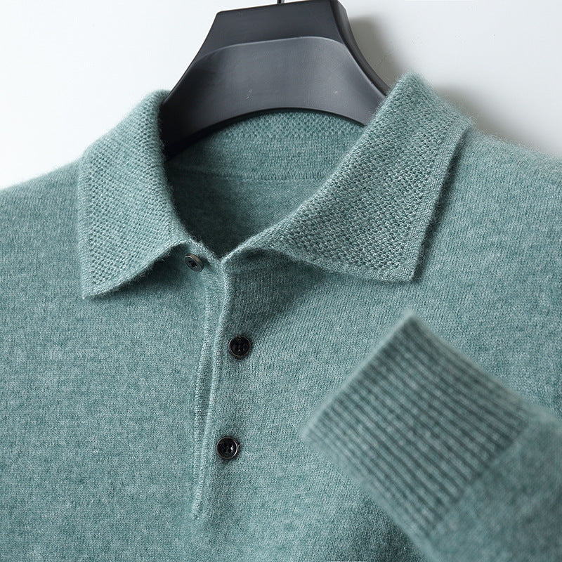 Men's Luxe Comfort Polo: Cashmere-Merino Long Sleeve Shirt