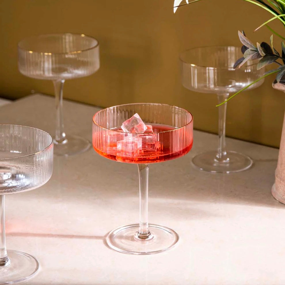 Elegant Ribbed Coupe Glasses - Set of 6 for Cocktails & Desserts