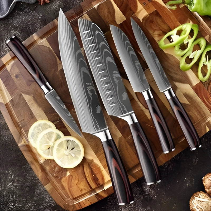 High-Carbon Stainless Steel Knife Set with Ergonomic Wooden Handles