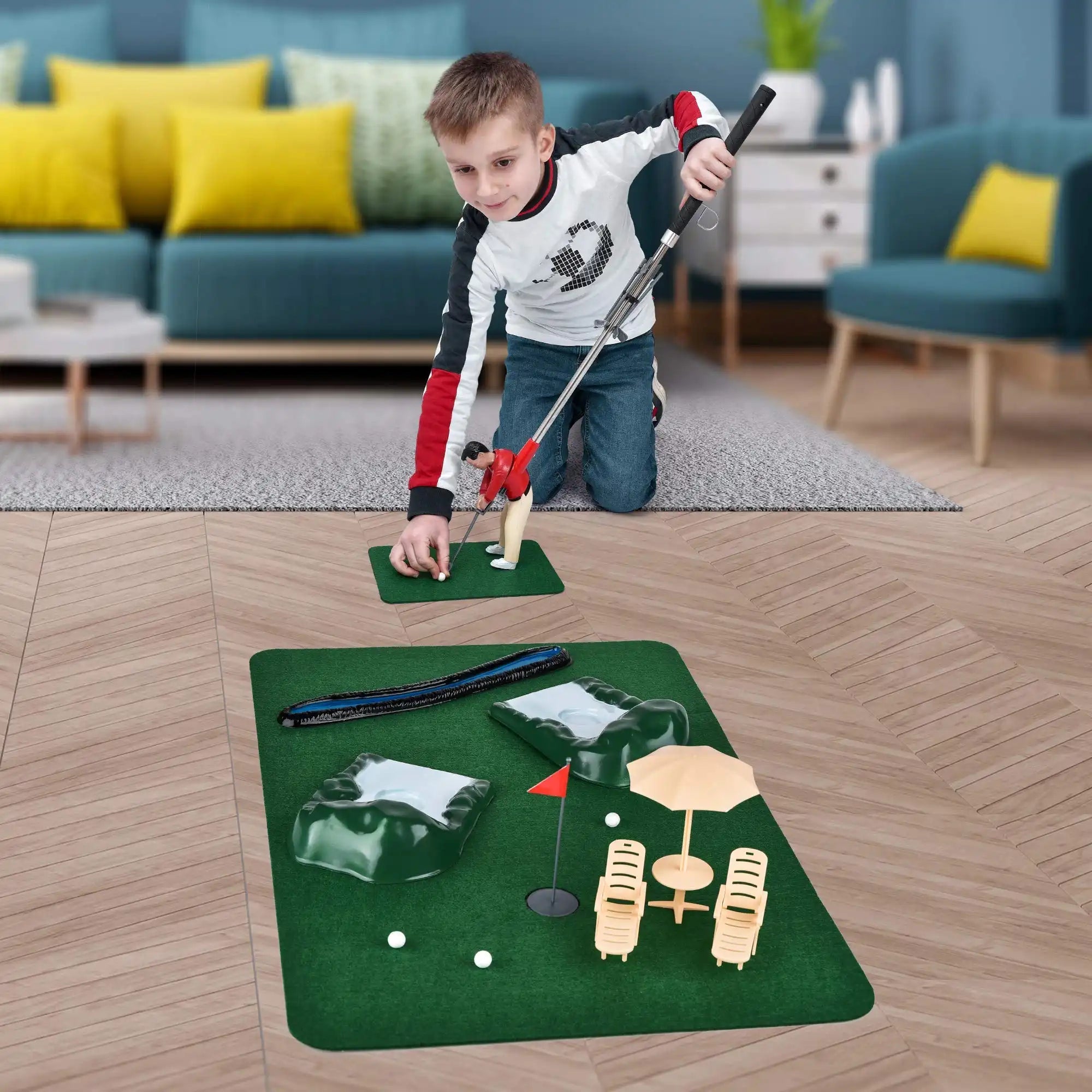 5-Piece Golf Club Set for Home Practice with Putting Mat and Accessories
