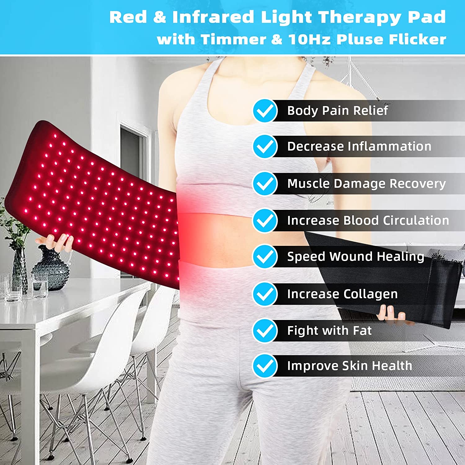 Dual Wavelength Infrared Light Therapy Belt for Full Body Pain Relief with Remote Control – 660nm & 850nm