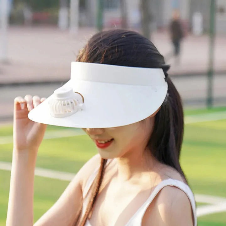 Ladies' Adjustable Sun Hat with Solar-Powered Cooling Fan - Lightweight Outdoor Wear