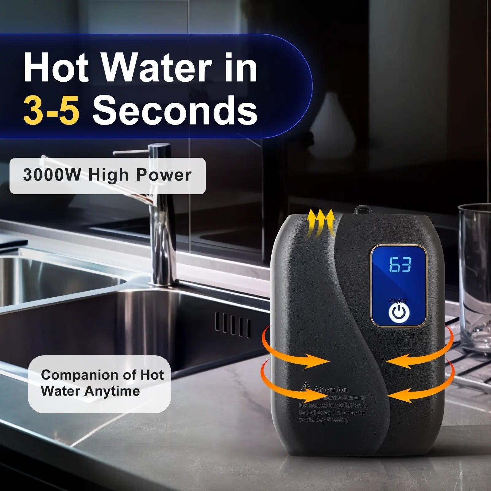Electric Tankless Water Heater with LED Display – Space-Saving Instant Hot Water