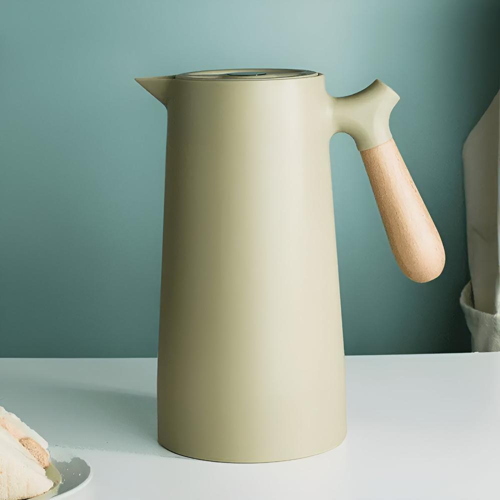 Elegant Thermal Carafe with Natural Wood Handle – 1L Capacity