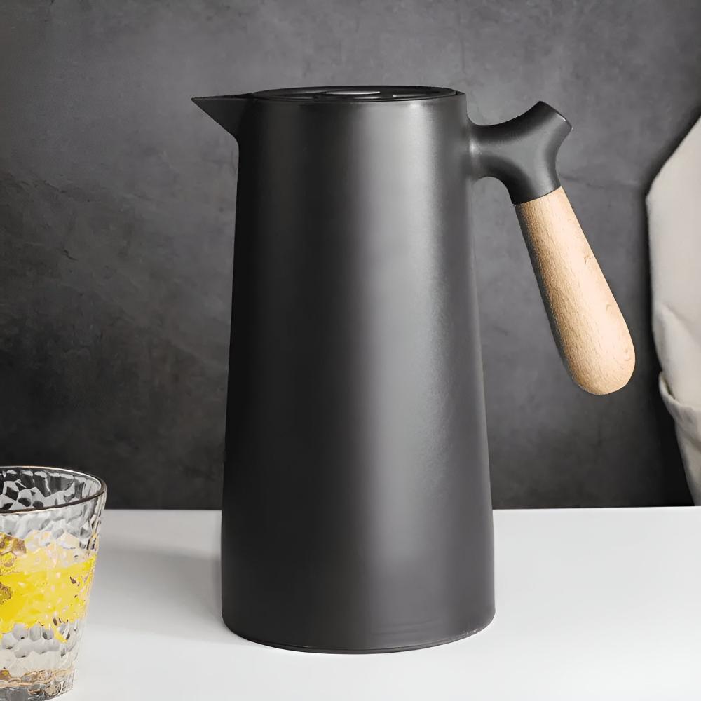 Elegant Thermal Carafe with Natural Wood Handle – 1L Capacity