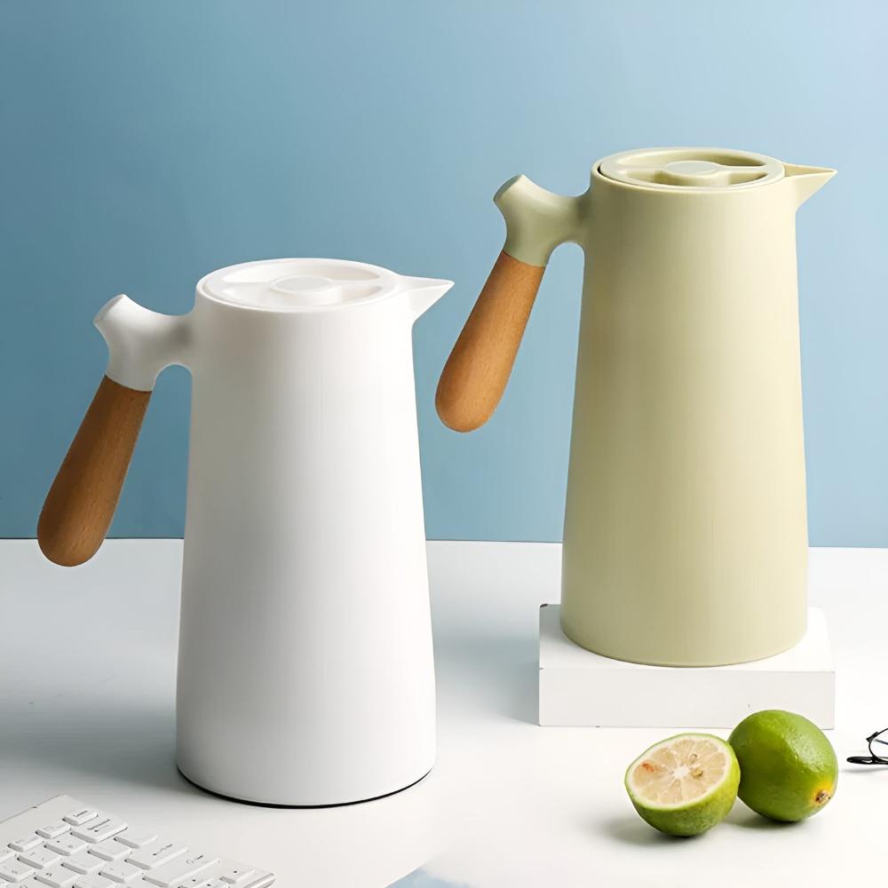 Elegant Thermal Carafe with Natural Wood Handle – 1L Capacity