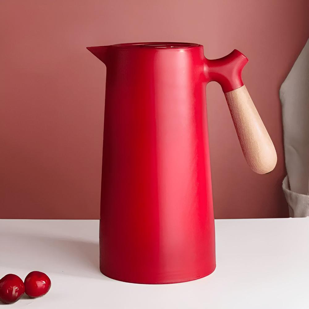 Elegant Thermal Carafe with Natural Wood Handle – 1L Capacity