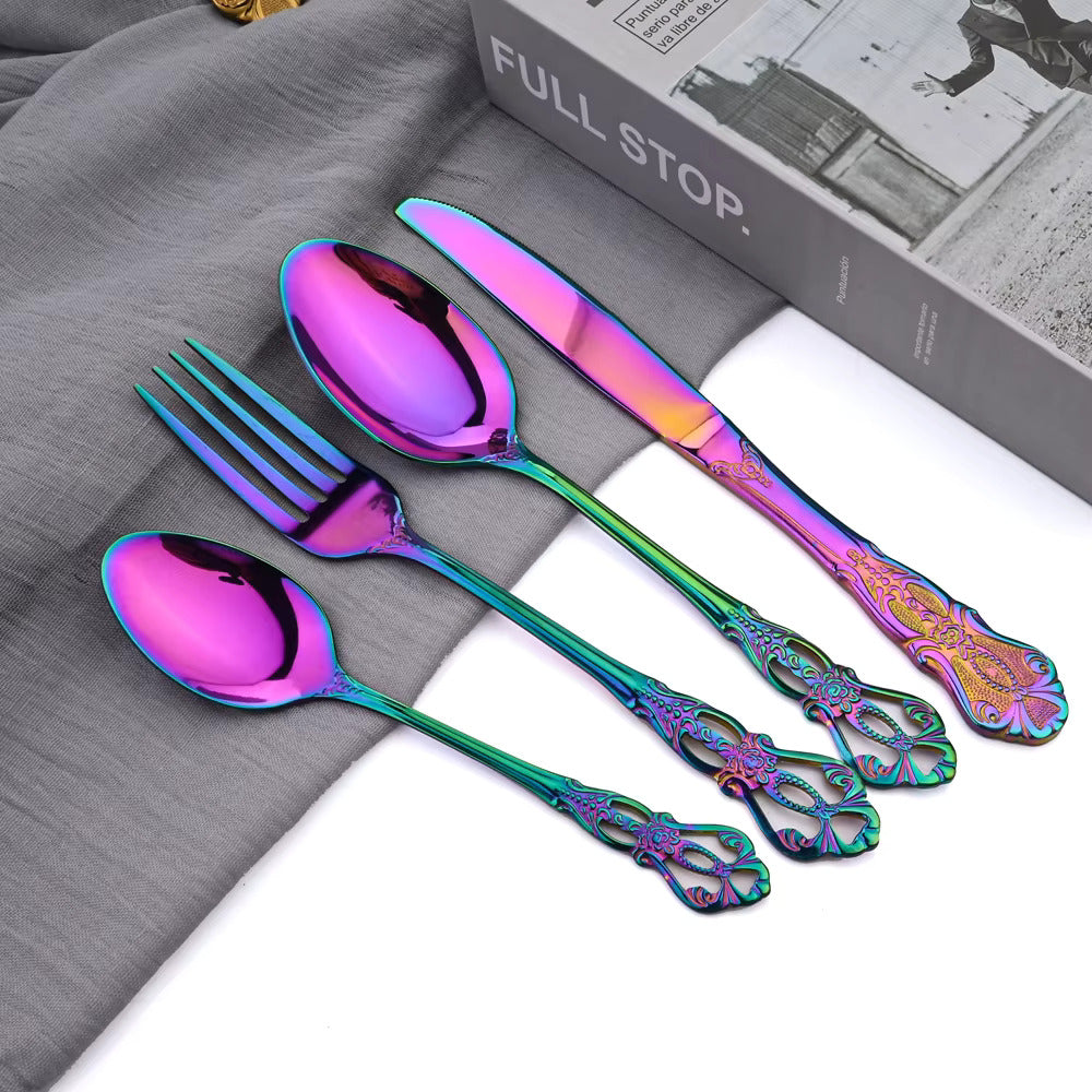 Elegant Rainbow Stainless Steel Cutlery Set – 4, 16 or 24 Pieces