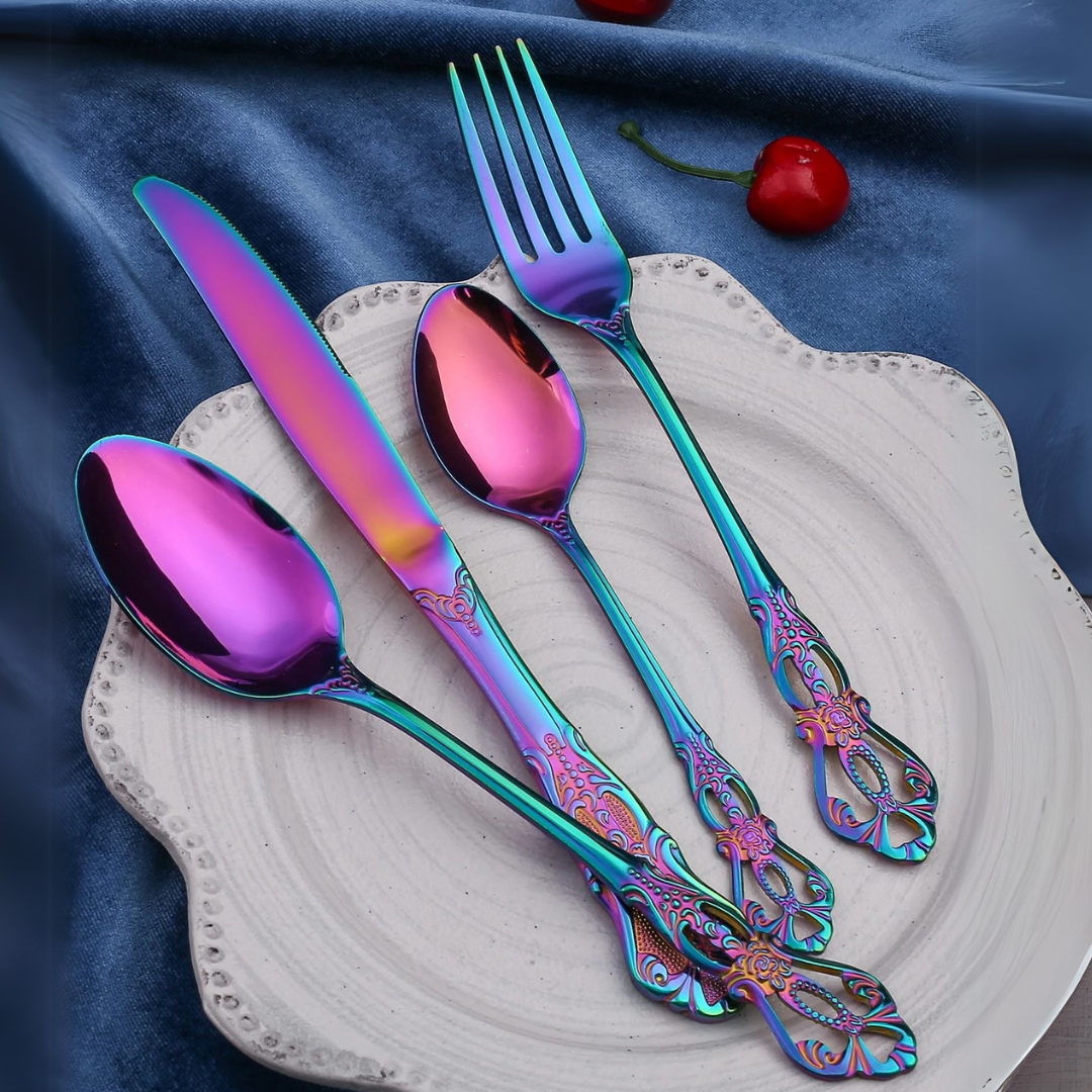 Elegant Rainbow Stainless Steel Cutlery Set – 4, 16 or 24 Pieces
