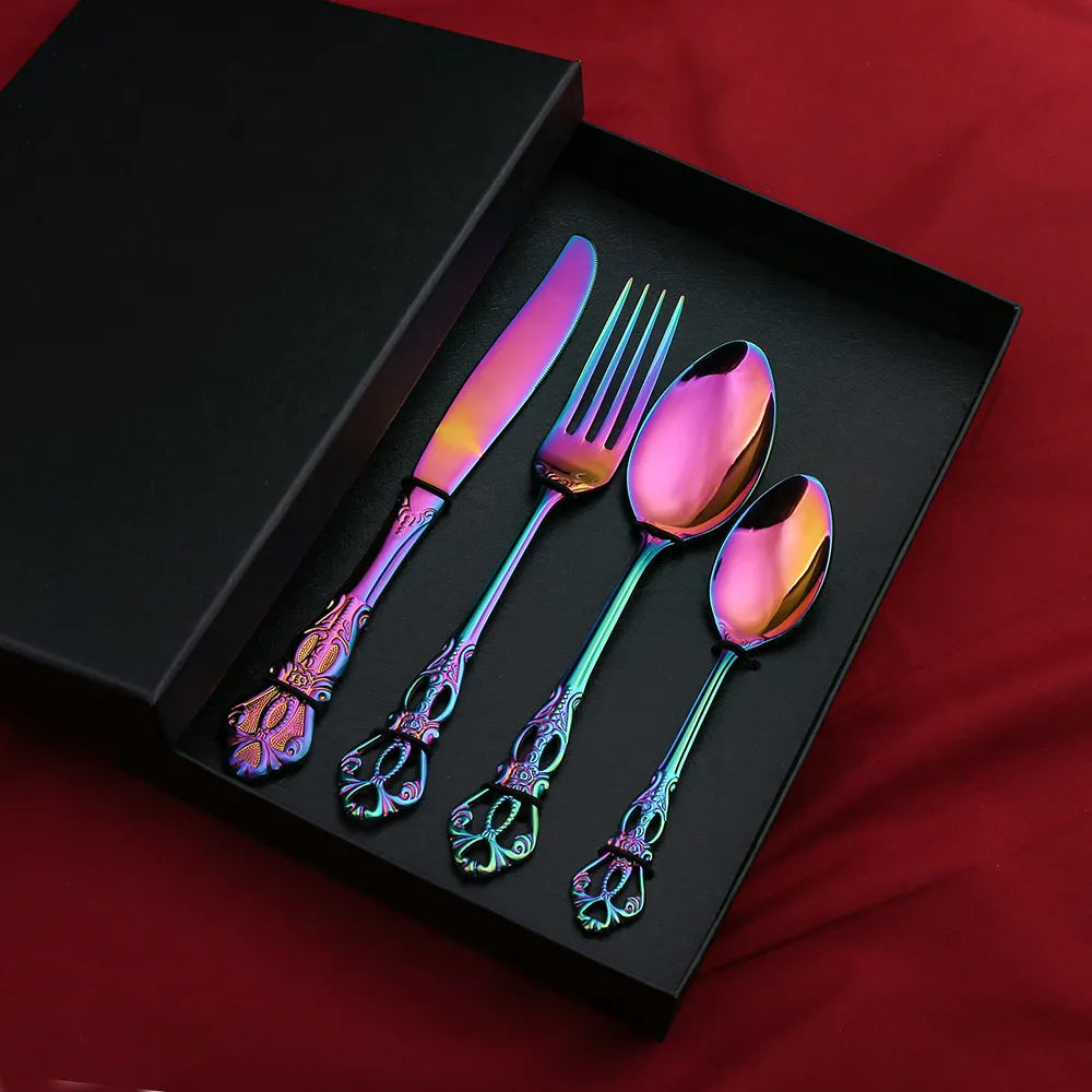 Elegant Rainbow Stainless Steel Cutlery Set – 4, 16 or 24 Pieces