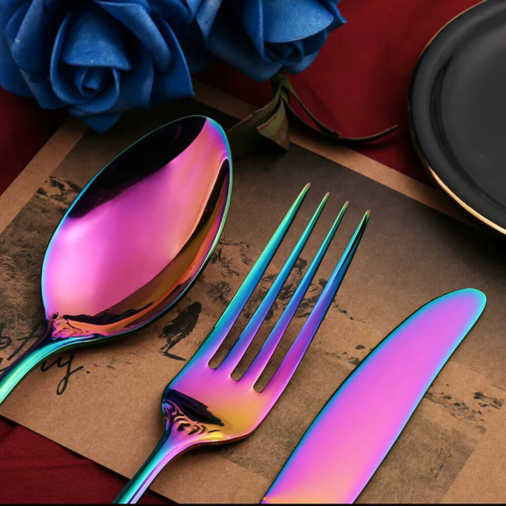 Elegant Rainbow Stainless Steel Cutlery Set – 4, 16 or 24 Pieces
