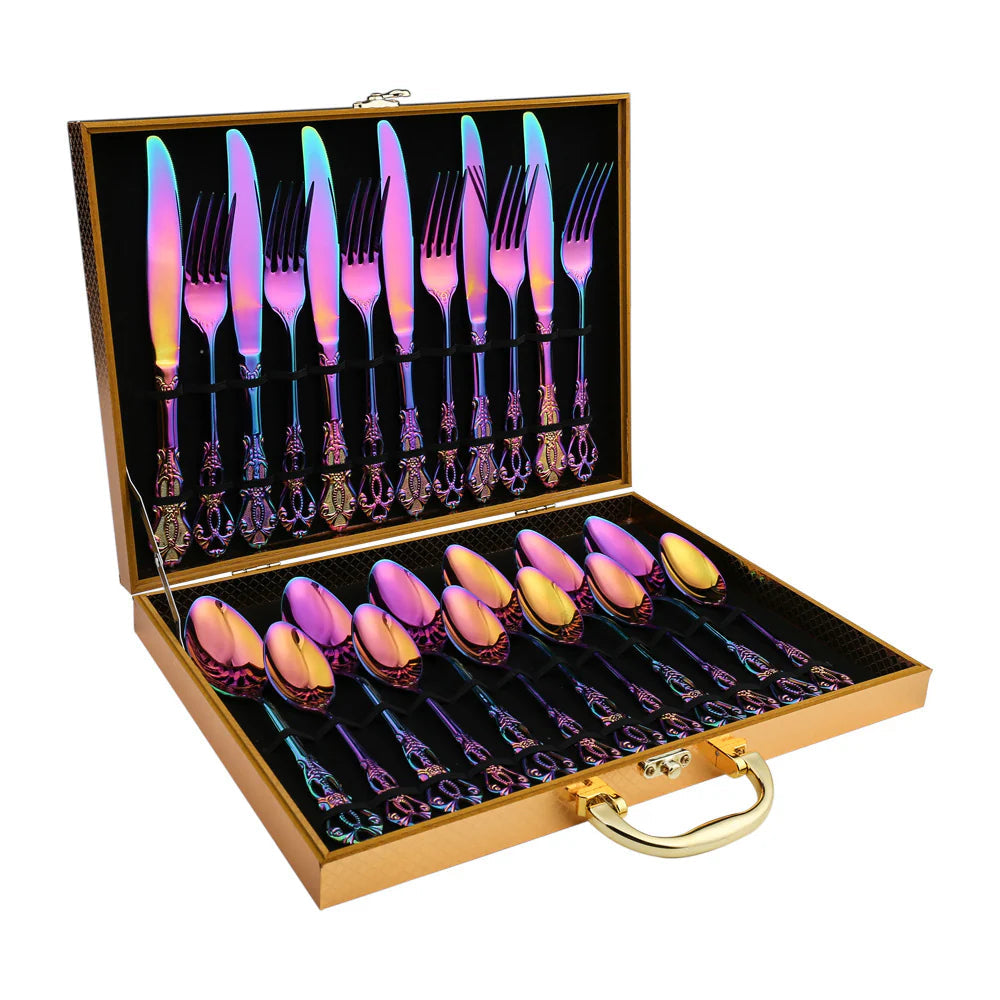 Elegant Rainbow Stainless Steel Cutlery Set – 4, 16 or 24 Pieces