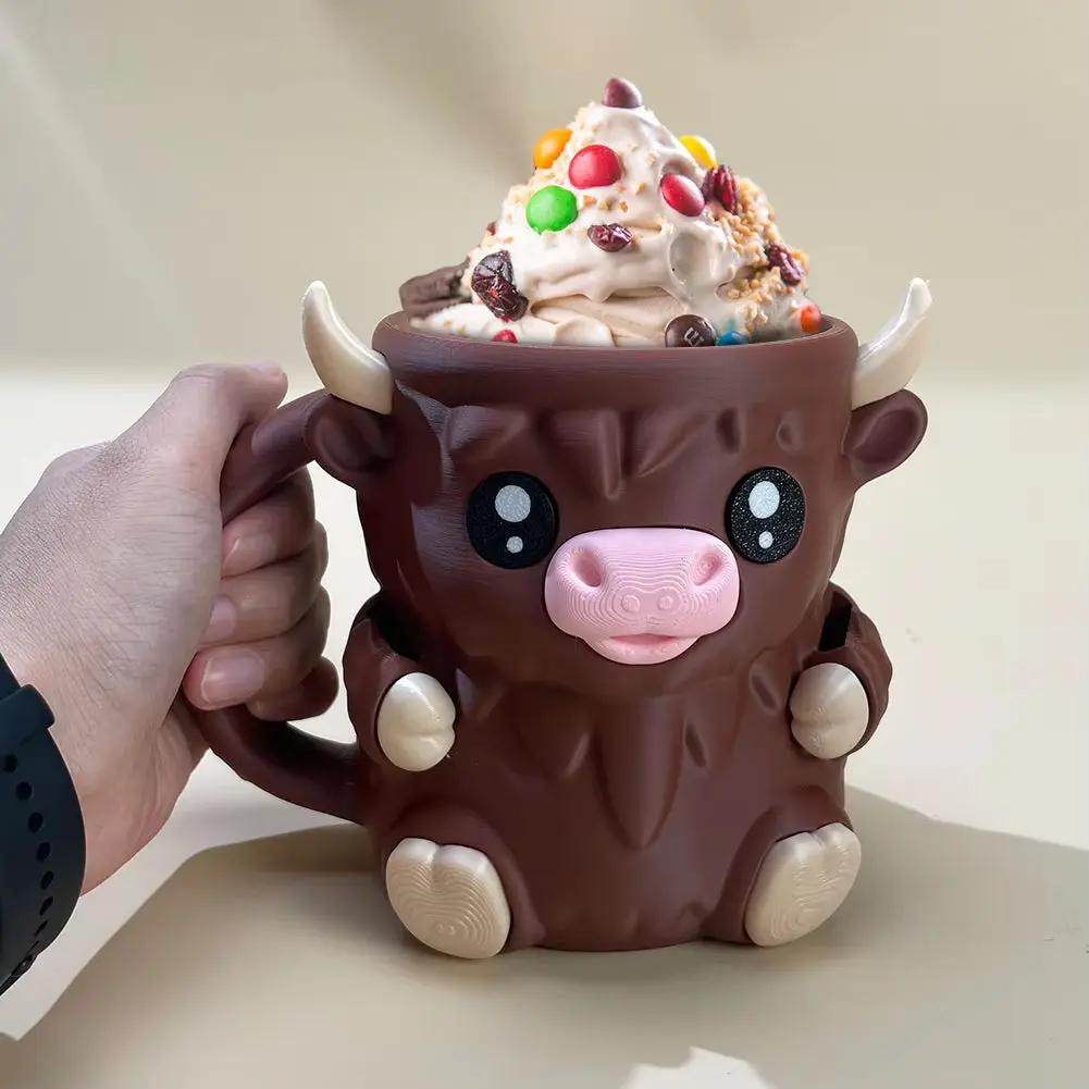 Cow Design Insulated Ice Cream Cup with Spoon Holder – Functional & Cute
