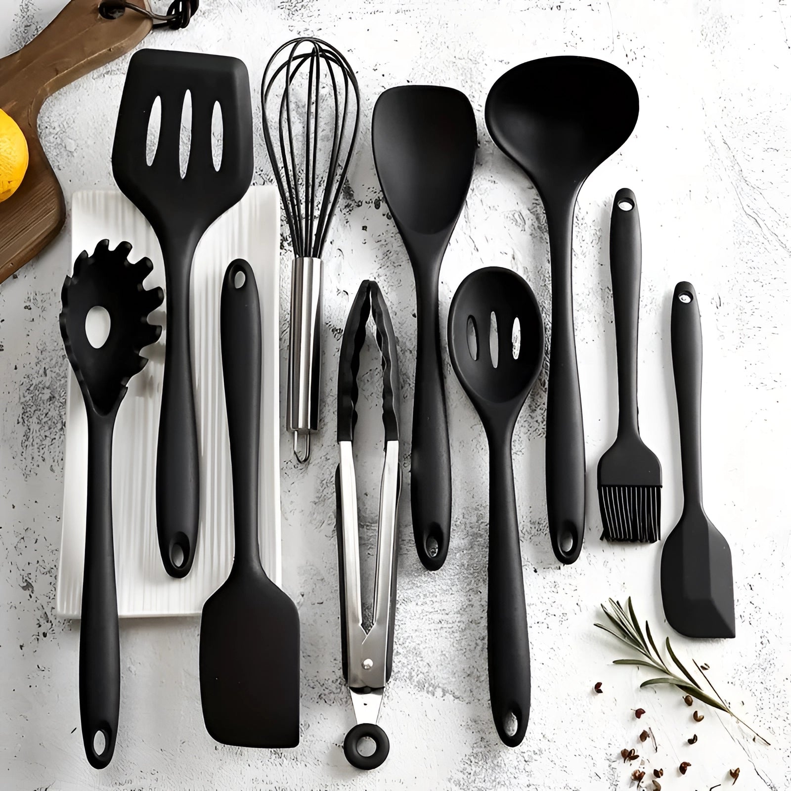 Silicone Kitchen Utensils Set in Ivory | Heat-Resistant & Non-Stick | Ergonomic Cooking Tools