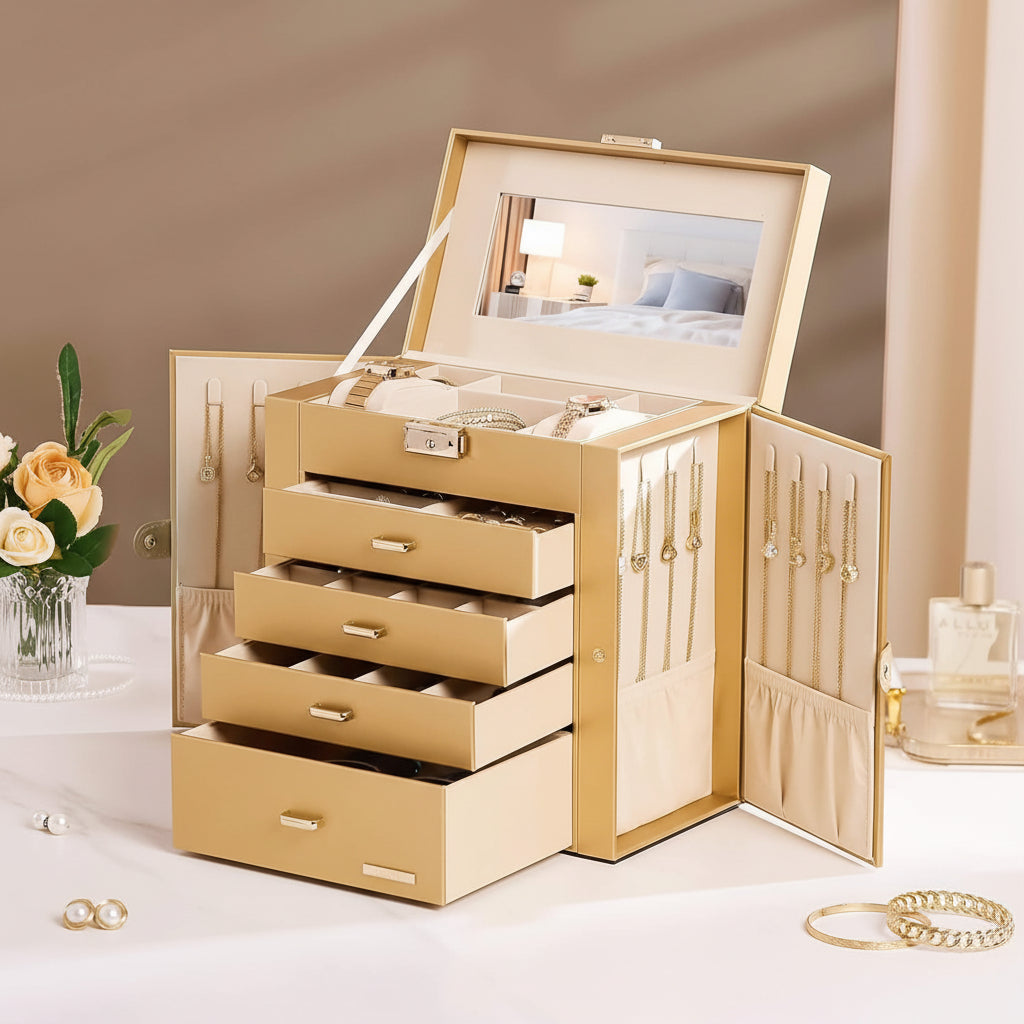 Elegant Jewelry Storage Box with Ample Drawers for Gifts