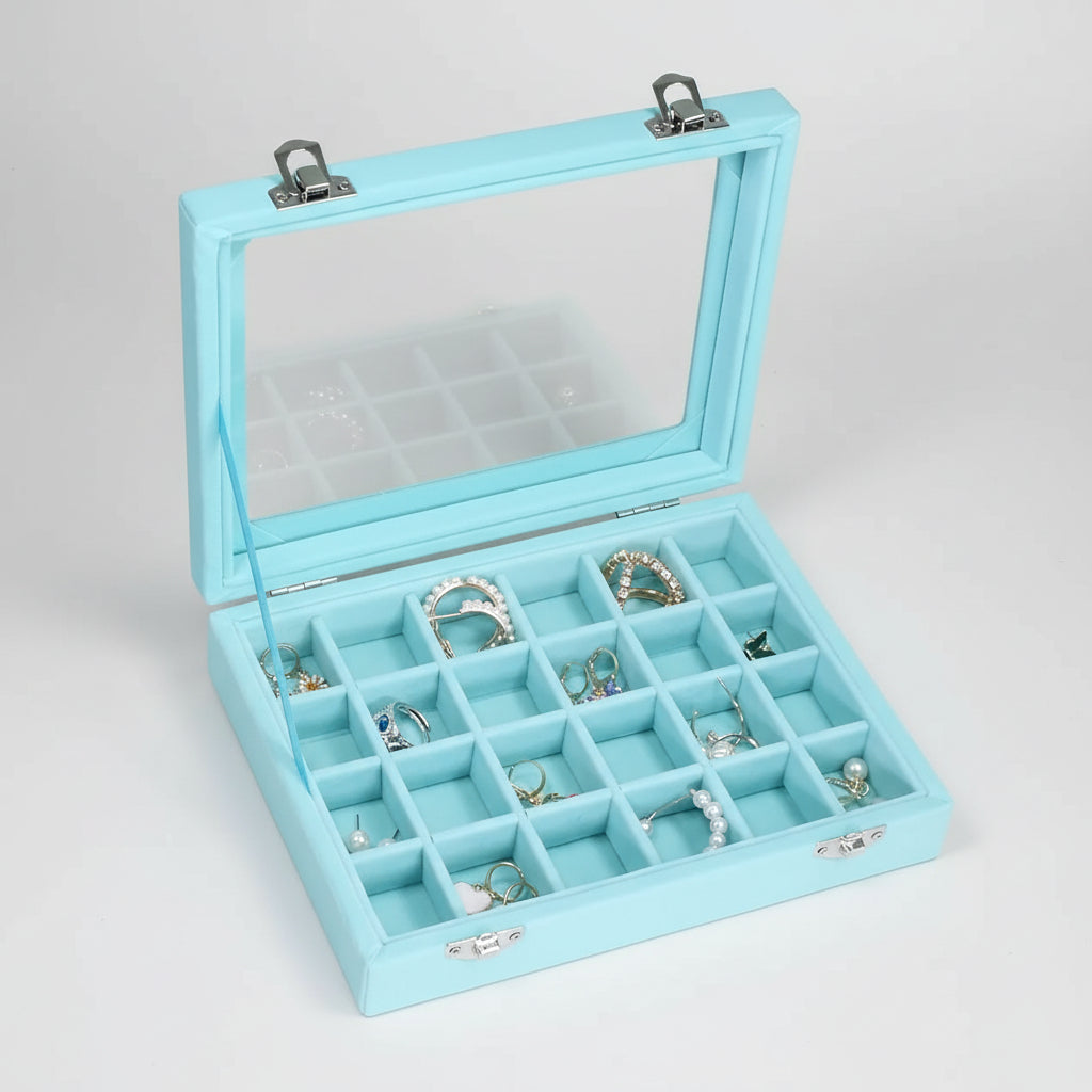Elegant Velvet Jewelry Organizer with Glass Top
