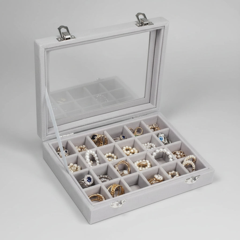 Elegant Velvet Jewelry Organizer with Glass Top
