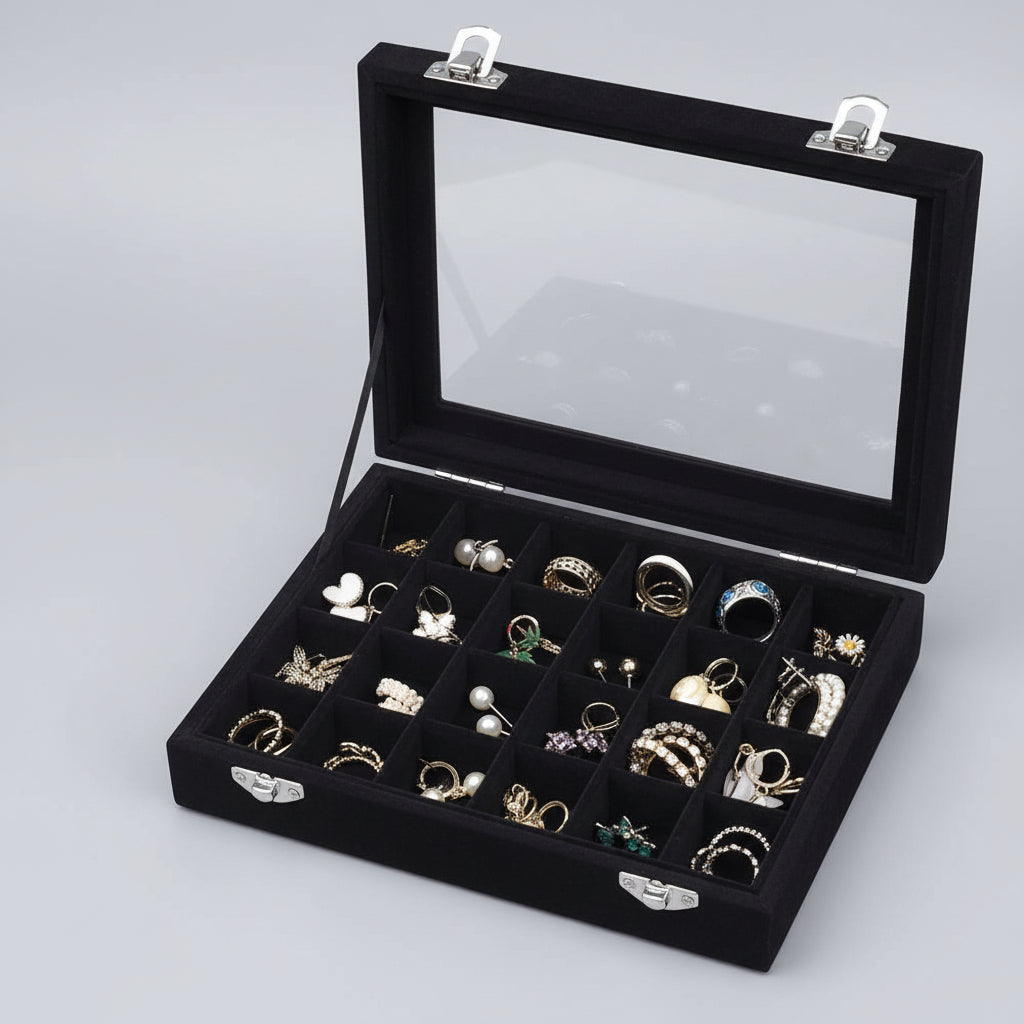 Elegant Velvet Jewelry Organizer with Glass Top