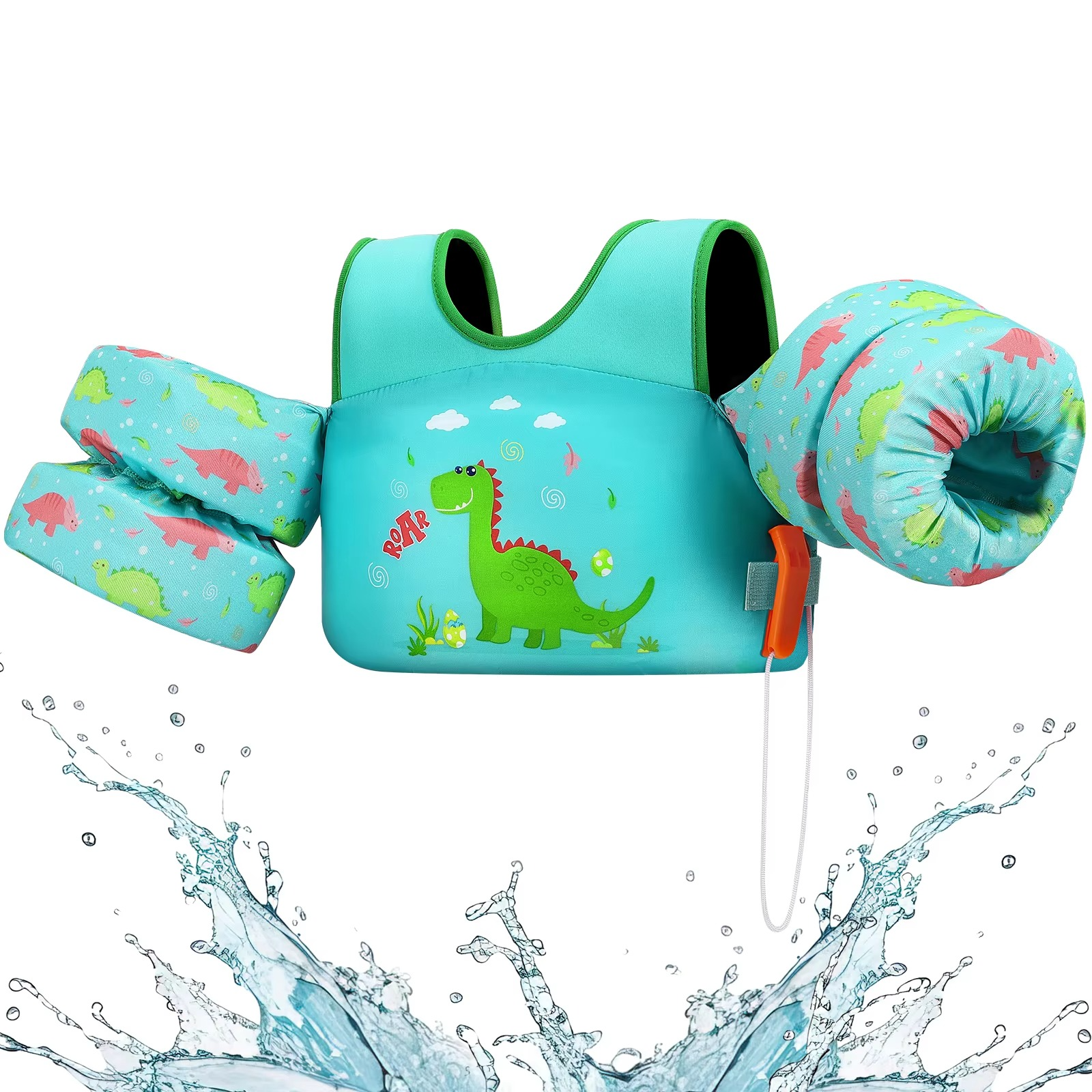 Children's Foam Life Jacket with Arm Floats and Safety Whistle for Swimming and Kayaking