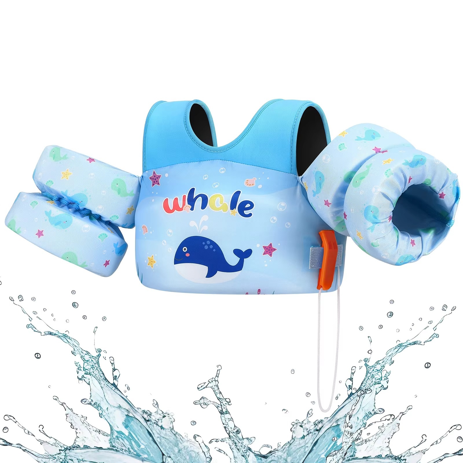 Children's Foam Life Jacket with Arm Floats and Safety Whistle for Swimming and Kayaking