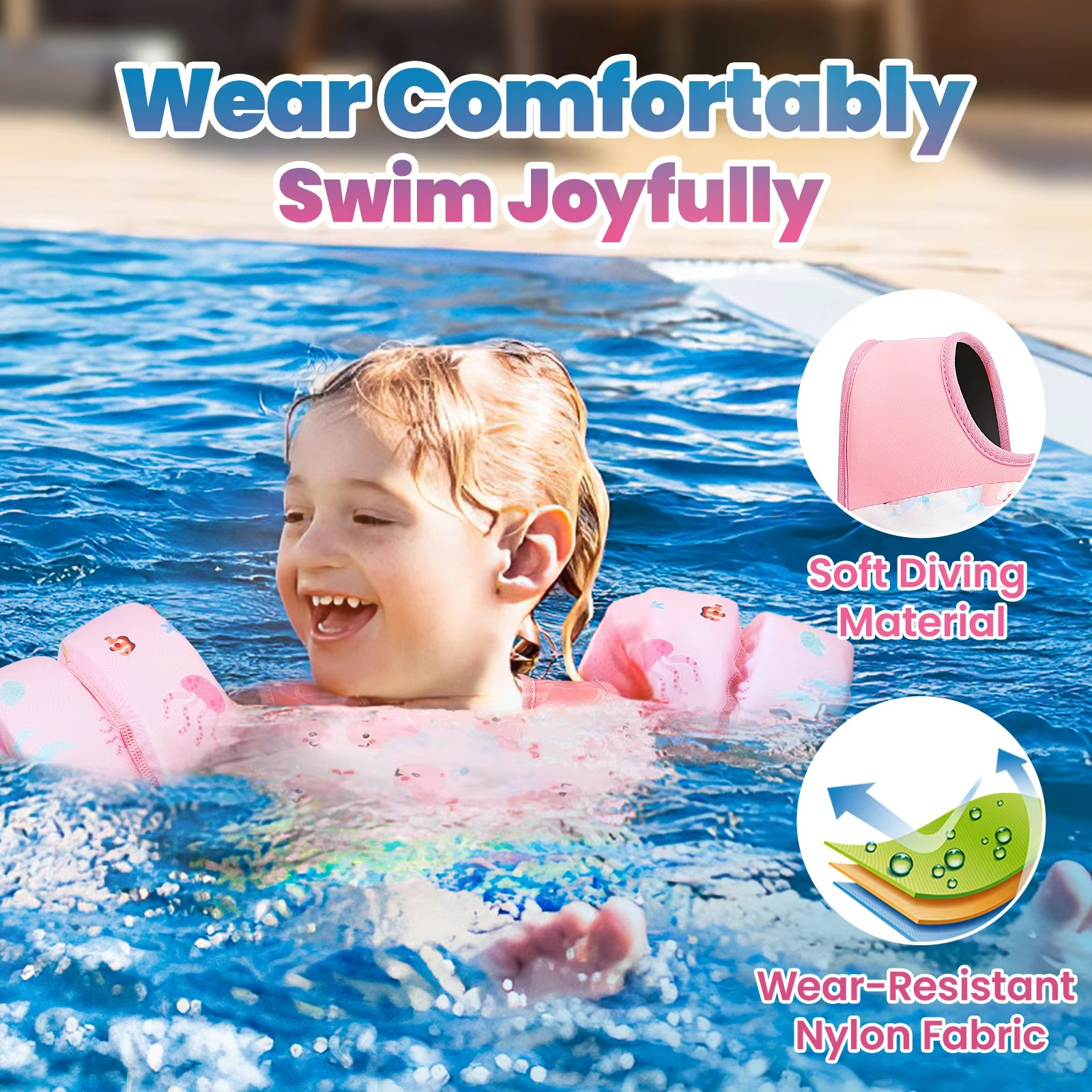 Children's Foam Life Jacket with Arm Floats and Safety Whistle for Swimming and Kayaking