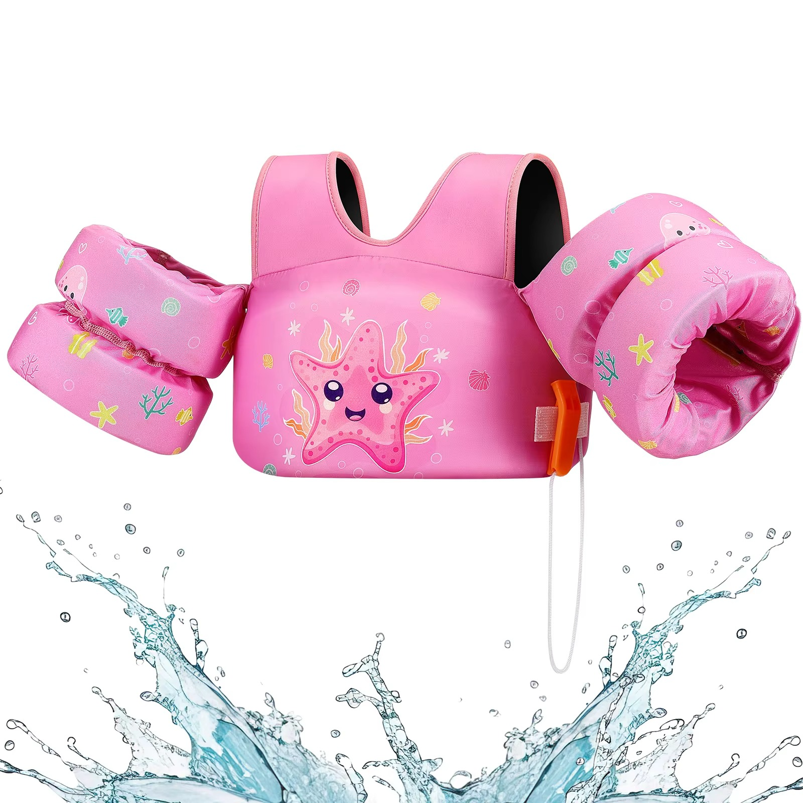 Children's Foam Life Jacket with Arm Floats and Safety Whistle for Swimming and Kayaking