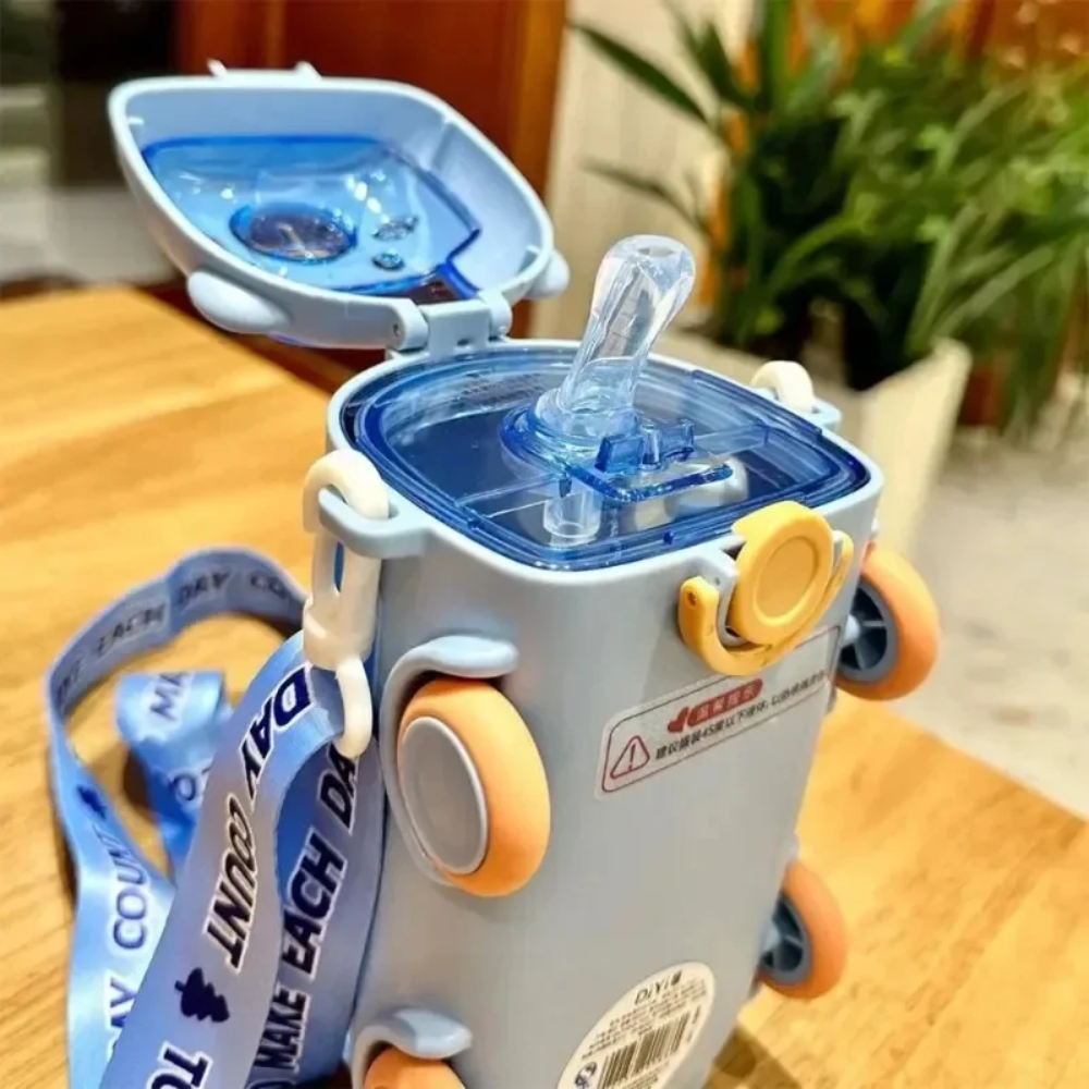 Water Bottle for Kids with Straw - Cartoon Bus Design for School and Travel