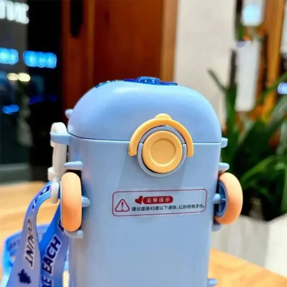 Water Bottle for Kids with Straw - Cartoon Bus Design for School and Travel