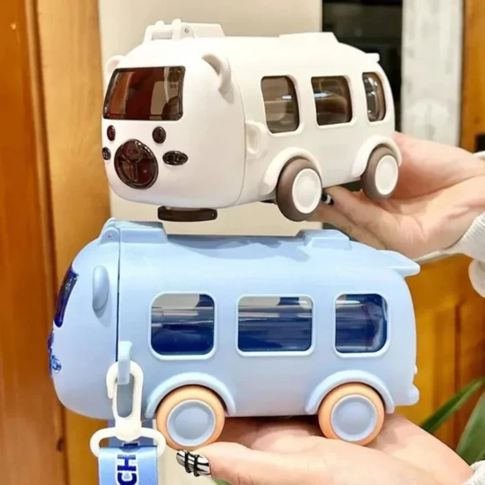 Water Bottle for Kids with Straw - Cartoon Bus Design for School and Travel