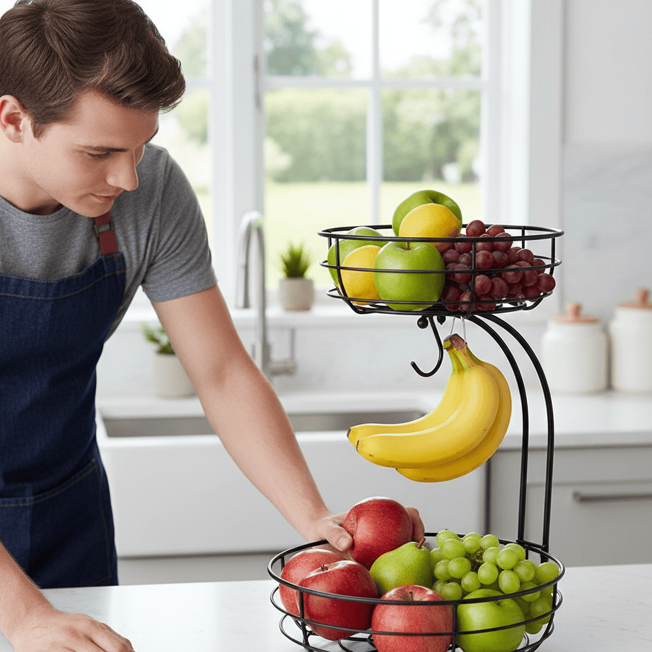 ChicNest Dual-Tiered Fruit Organizer with Banana Hanger