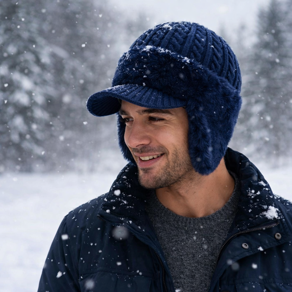Warm & Stylish Ear Flap Knit Cap for Winter Adventures