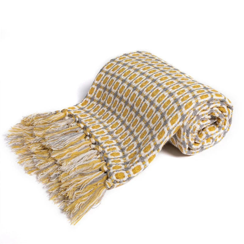 Chic Geometric Throw Blanket with Tassels - Versatile Comfort