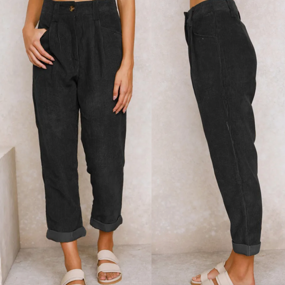 Women’s Corduroy Pants | Loose Fit with Rolled Cuffs | Cotton-Polyester Blend | Comfortable Everyday Wear