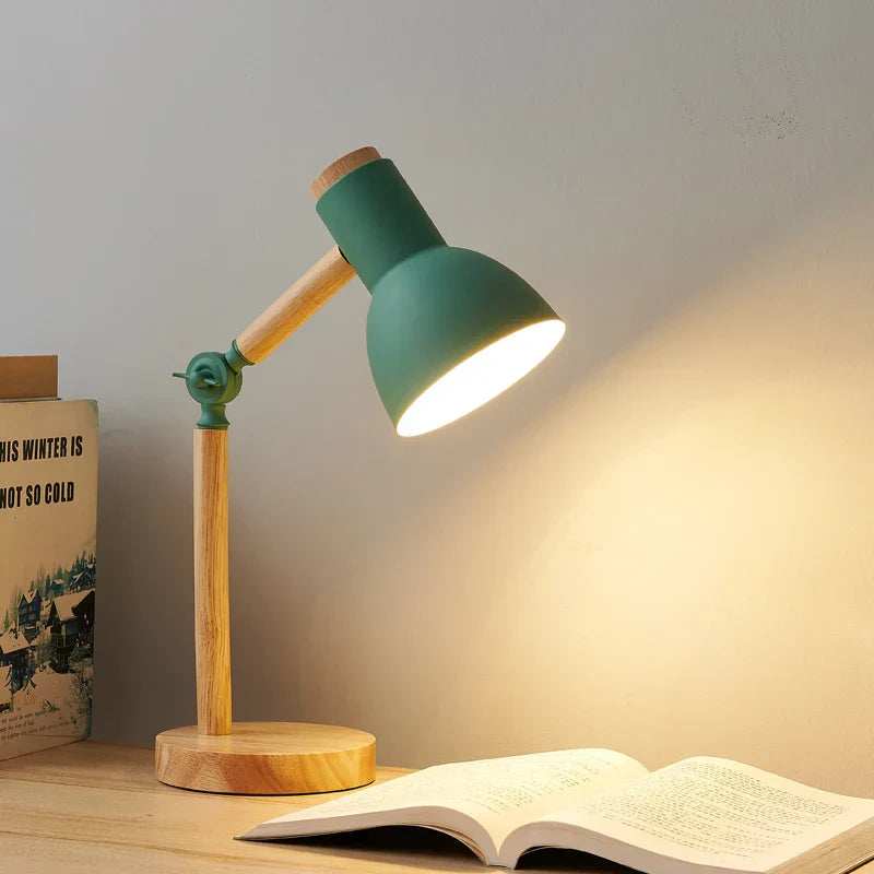 Adjustable Arm Table Lamp with Wooden Base in Scandinavian Design