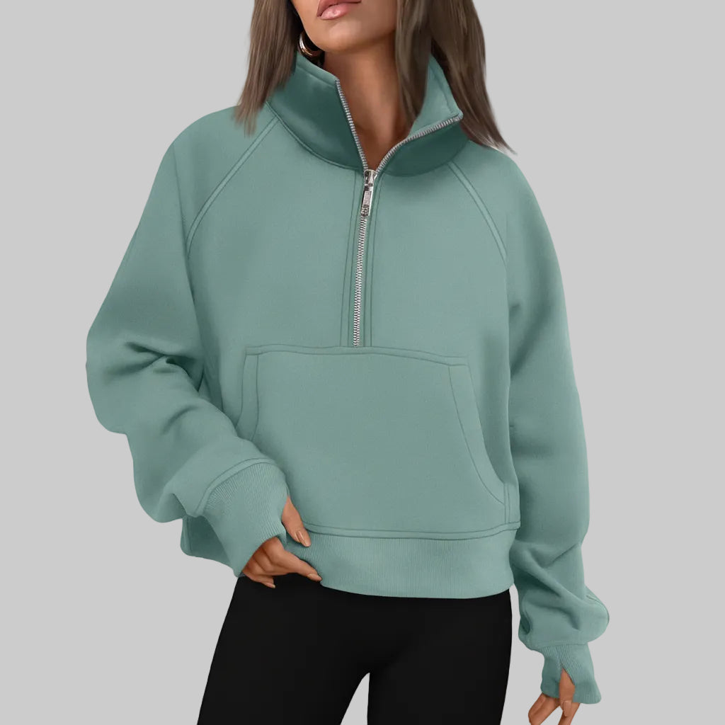 Chic Cropped Fleece Half Zip Sweatshirt for Daily Comfort