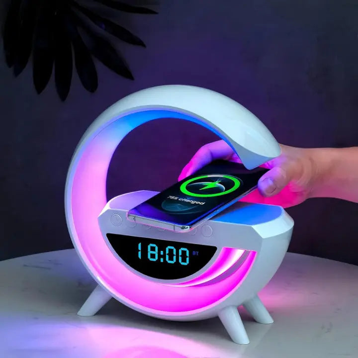 Stylish Alarm Clock Lamp with Bluetooth Speaker & Wireless Charging