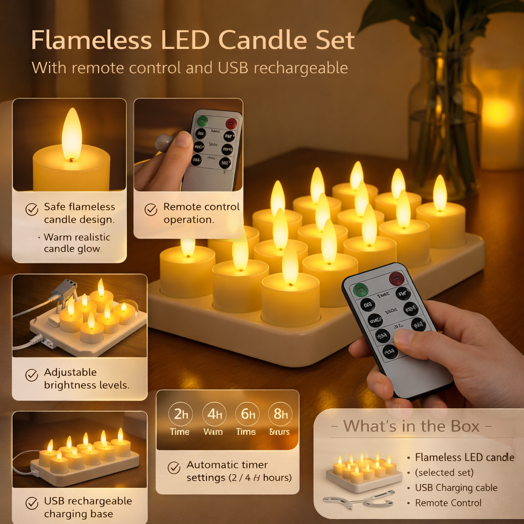 Rechargeable LED Candle Collection with Remote Control Timer