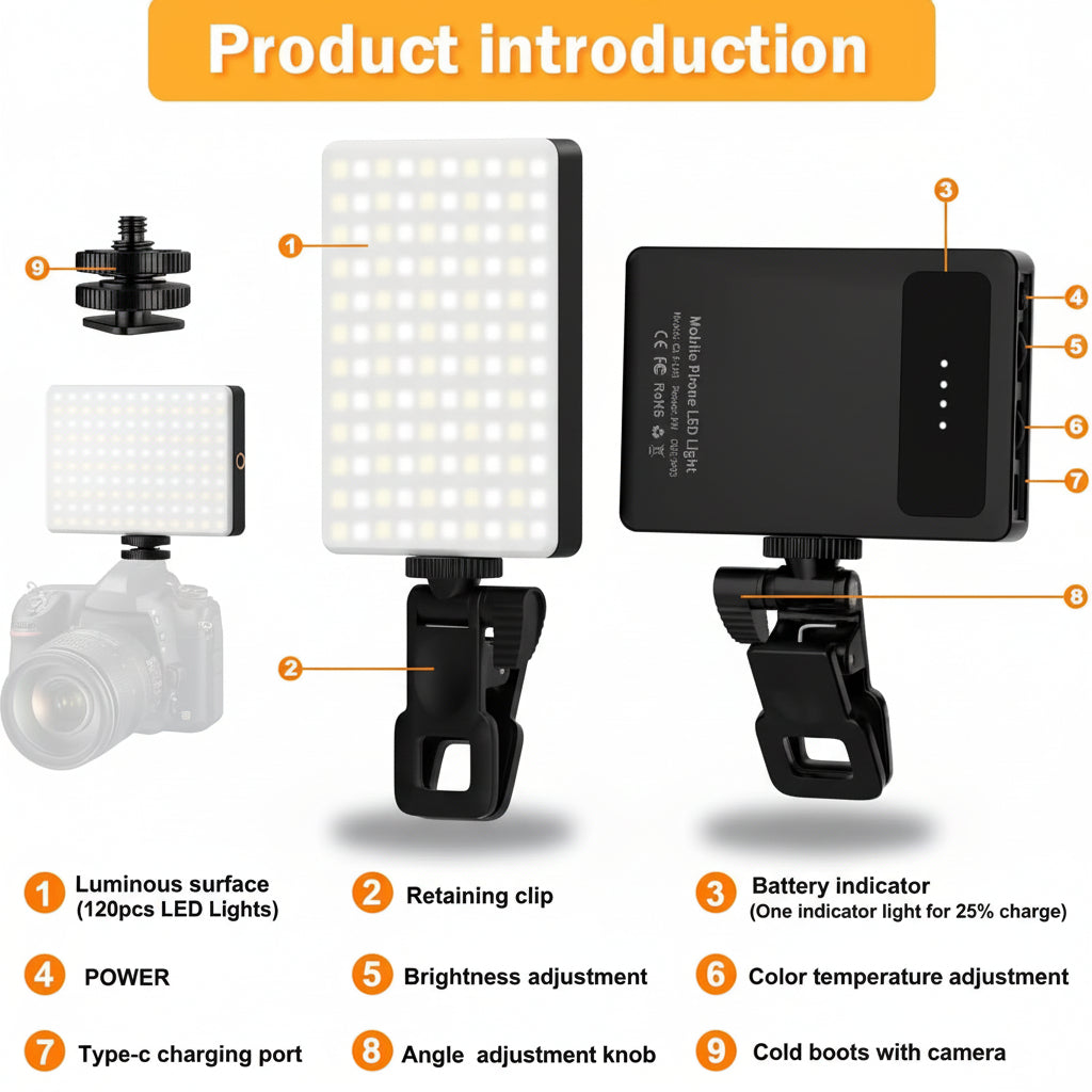 Portable LED Selfie Light with Adjustable Brightness & Color