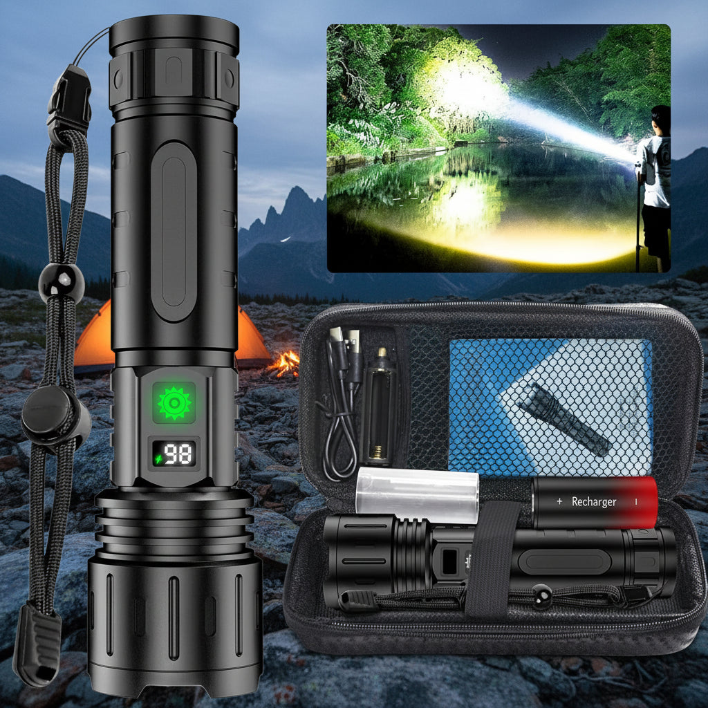 High-Power Waterproof Tactical LED Flashlight with Rechargeable Battery