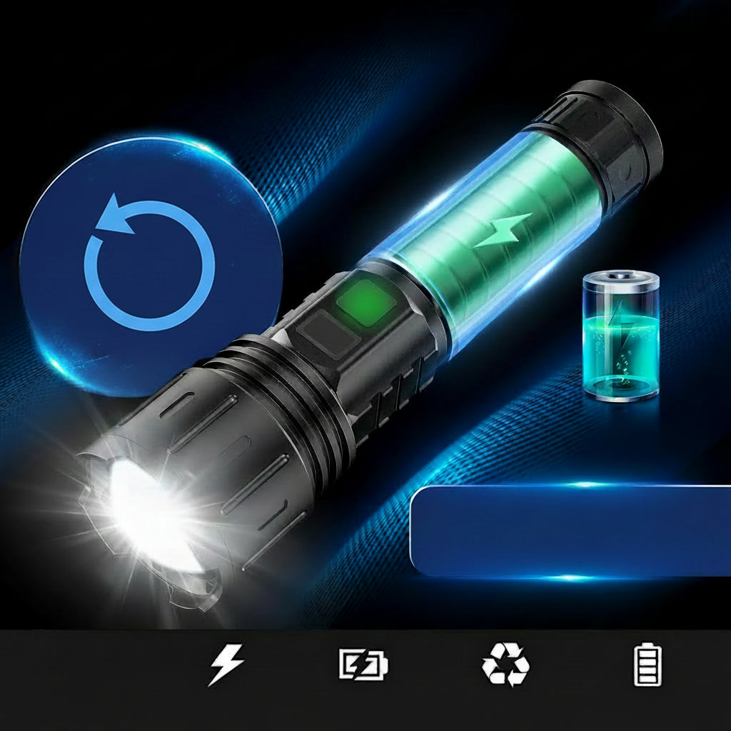 High-Power Waterproof Tactical LED Flashlight with Rechargeable Battery