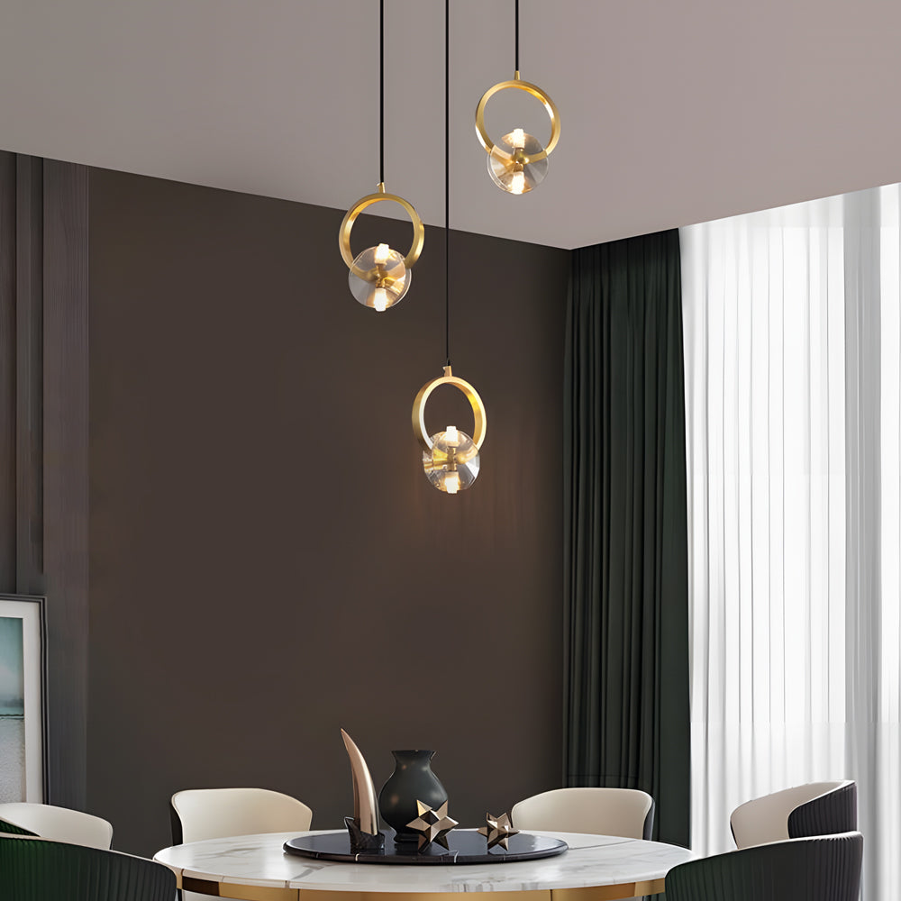 Round Copper Crystal LED Pendant Light - 1/3-Light | Dazuma