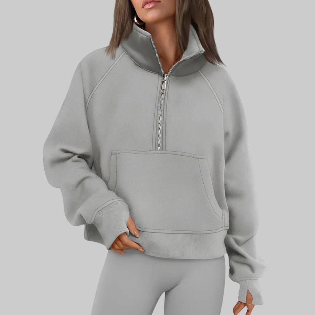 Chic Cropped Fleece Half Zip Sweatshirt for Daily Comfort
